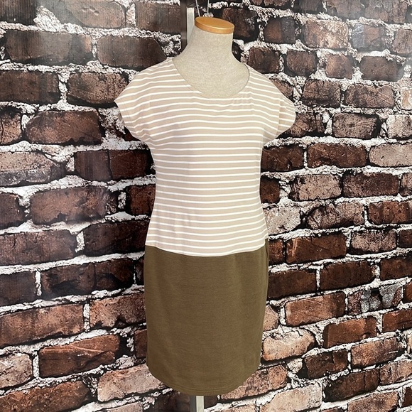 Lalu T-Shirt Dress Tan Brown Stripes Size Medium - Picture 5 of 12